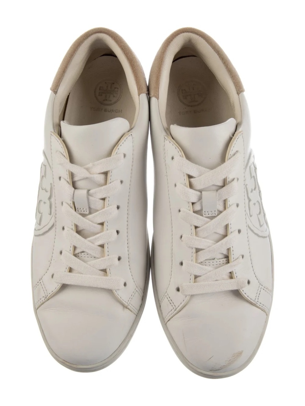 Tory Burch White Leather Logo Lace-Up Sneakers